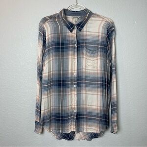 LUCKY BRAND Plaid Button-Up Shirt in Blue and Pink Size L